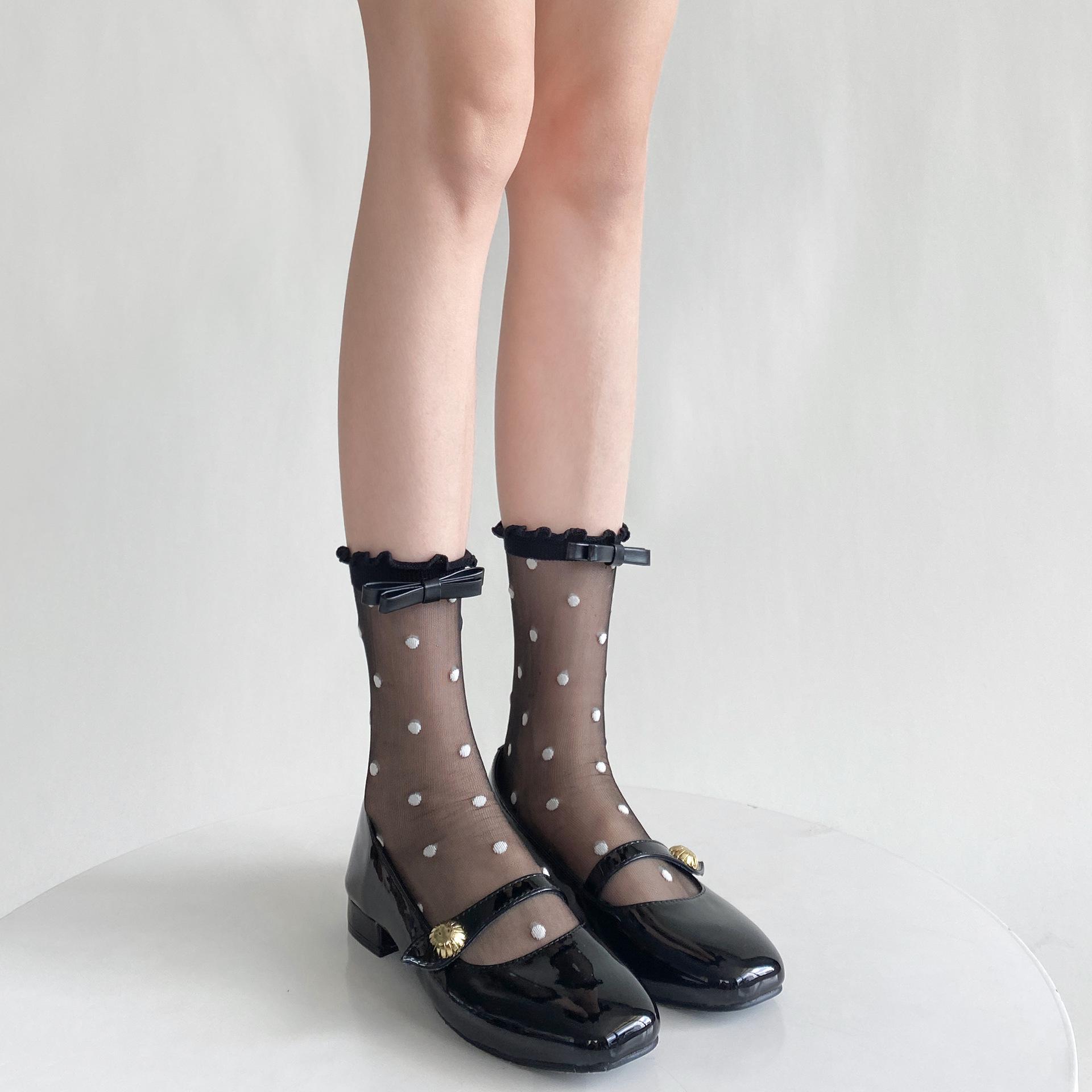 Women s Japanese JK Sheer Black Polka Dot Mid-Calf Socks - Ultra-Thin Silk Spring/Summer Stockings