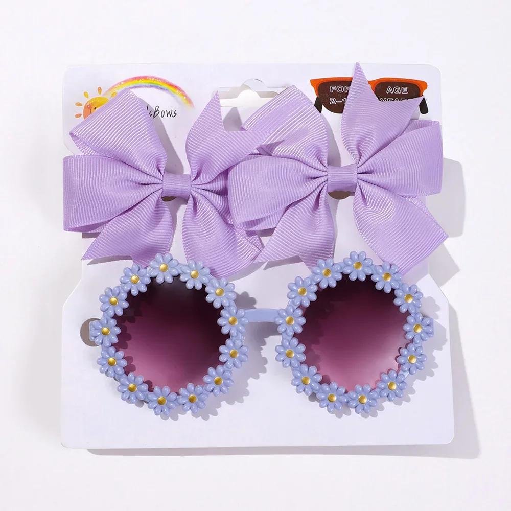 1Set Children Headwear Glasses Solid Soft Bowknot Head Bands Girls Lace Barrette Retro Headbands Sunglasses Kids Hair Band Sets