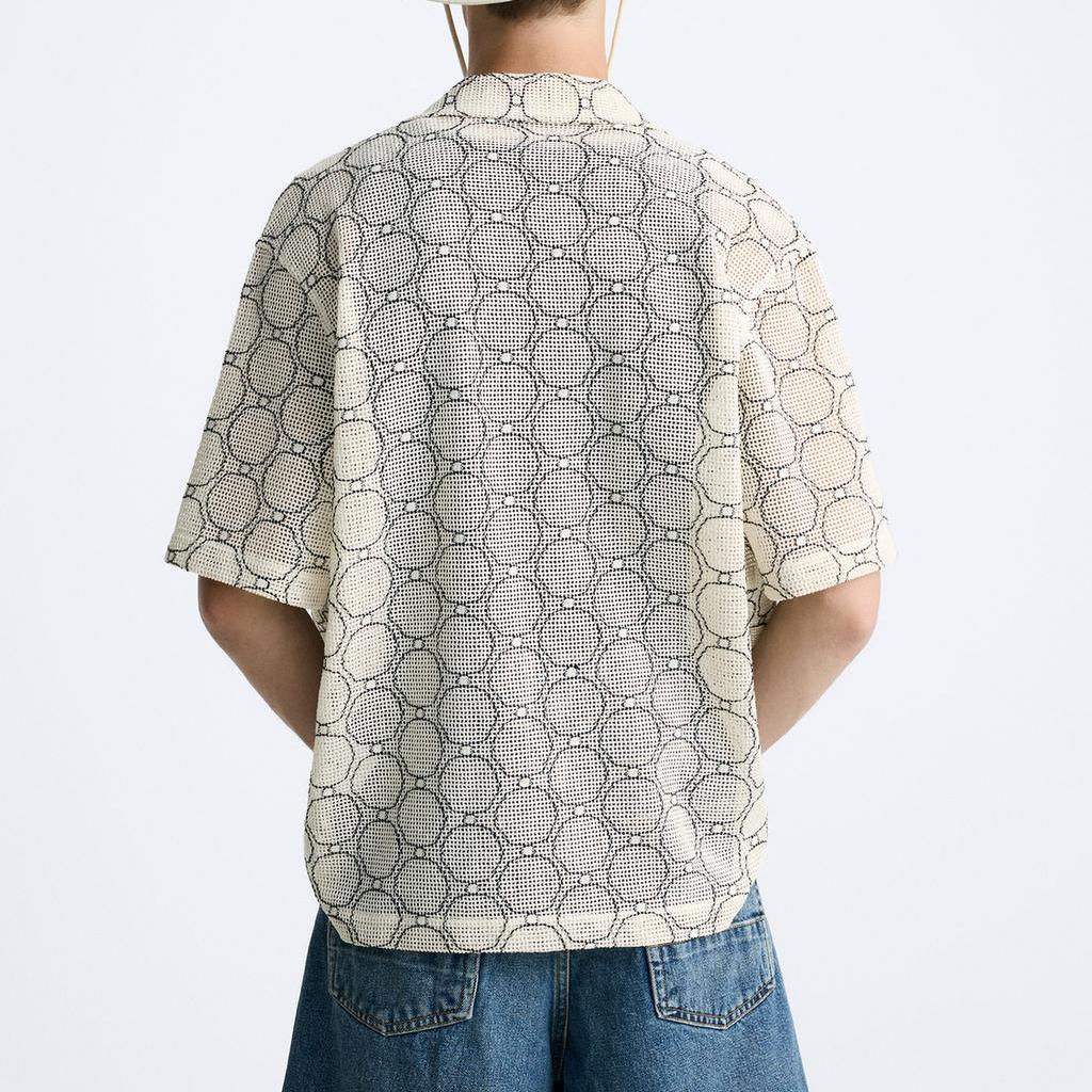 Zara Loose Hollow Jacquard Polo Short Sleeve Shirt Men shirts Off-White 2688320-712
