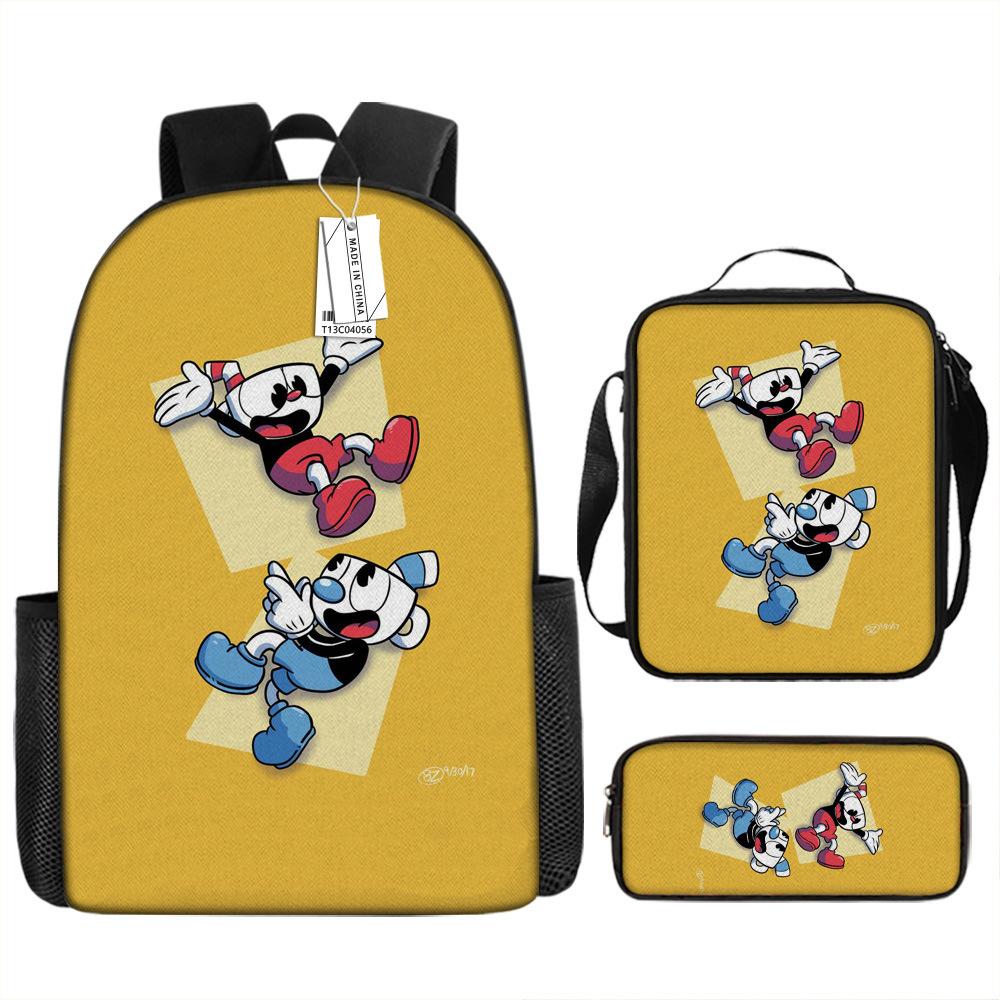 Popular New Teacup Head Cuphead Student Schoolbag Boys Backpack Backpack Satchel Bag Pencil Case Waterproof