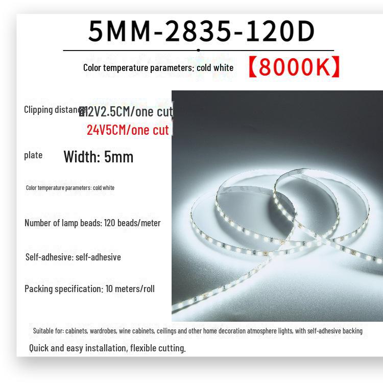 Low Voltage 12V/24V 5mm SMD 2835 LED Linear Light Strip for Wardrobes/Cabinets