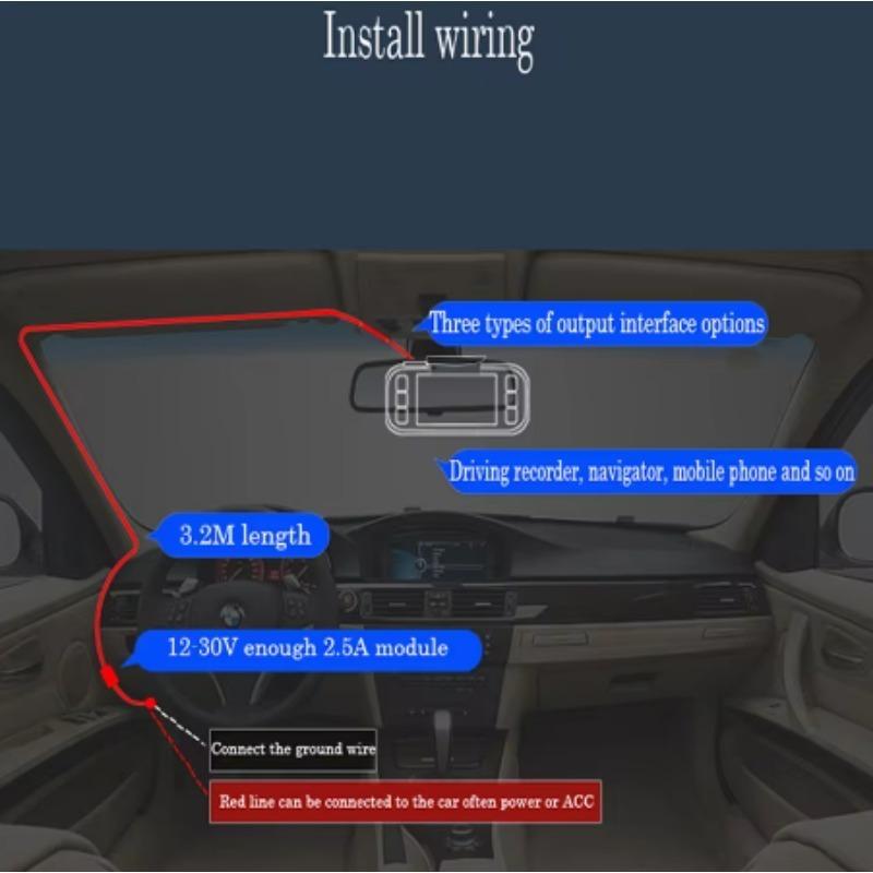 WHEXUNE-Car Parking Monitoring Radar Detector Camera, Buck Line Car Camera, DVR Cable, Traffic Recorder, 24 Hours, Length 3m, 36