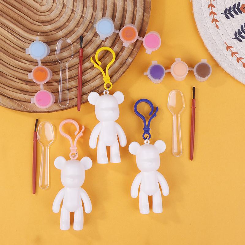 10Pcs White Blank Graffiti Bear Keychains Diy Painting Toy For Kids Birthday Party Favors Kindergarten Gift Goodie Pinata Filler