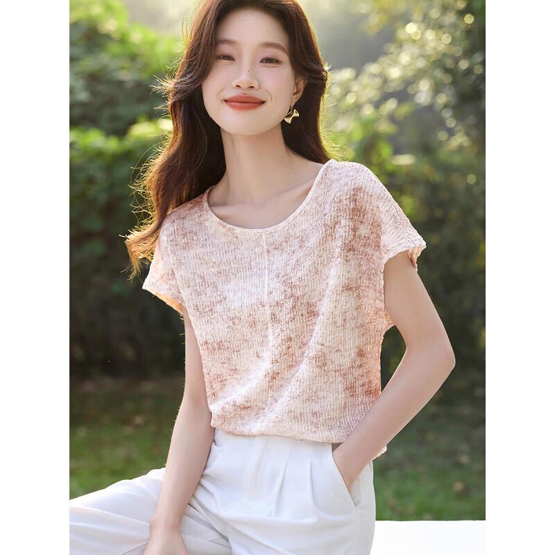 Mohanyimei Women s Textured Tie-Dye Gradient Round Neck Blouse L