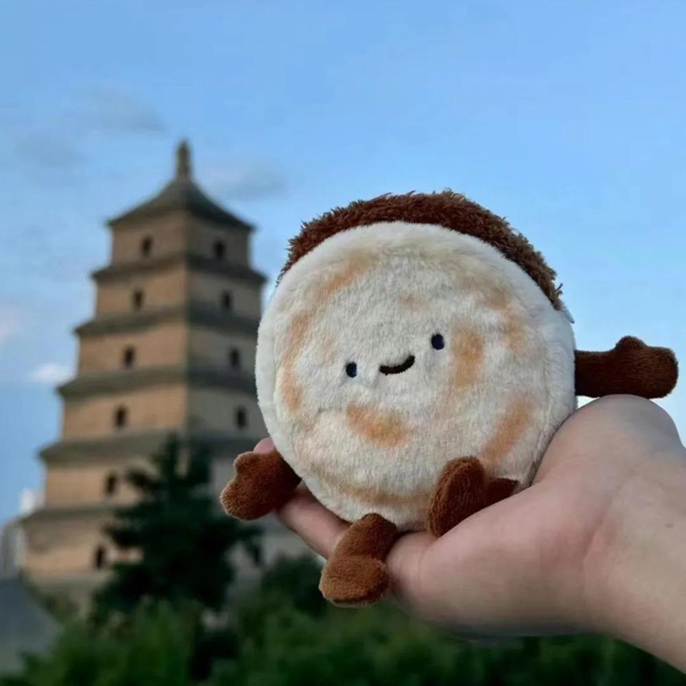 Chinese Style Meat Burger Plush Pendant Meat Pie Separation Fluffy Chinese Hamburger Keychain Roujiamo Plush Doll