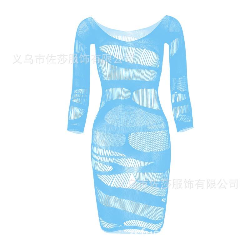 

Сексуальная сетчатая кофта с полым бедром, юбка большого размера, сексуальная сетчатая кофта с длинным рукавом average size [simple package] голубой воды