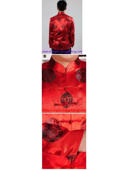 APEK Men's Red Long Sleeve Tang Suit Ethnic Outerwear for Spring, Autumn, Winter