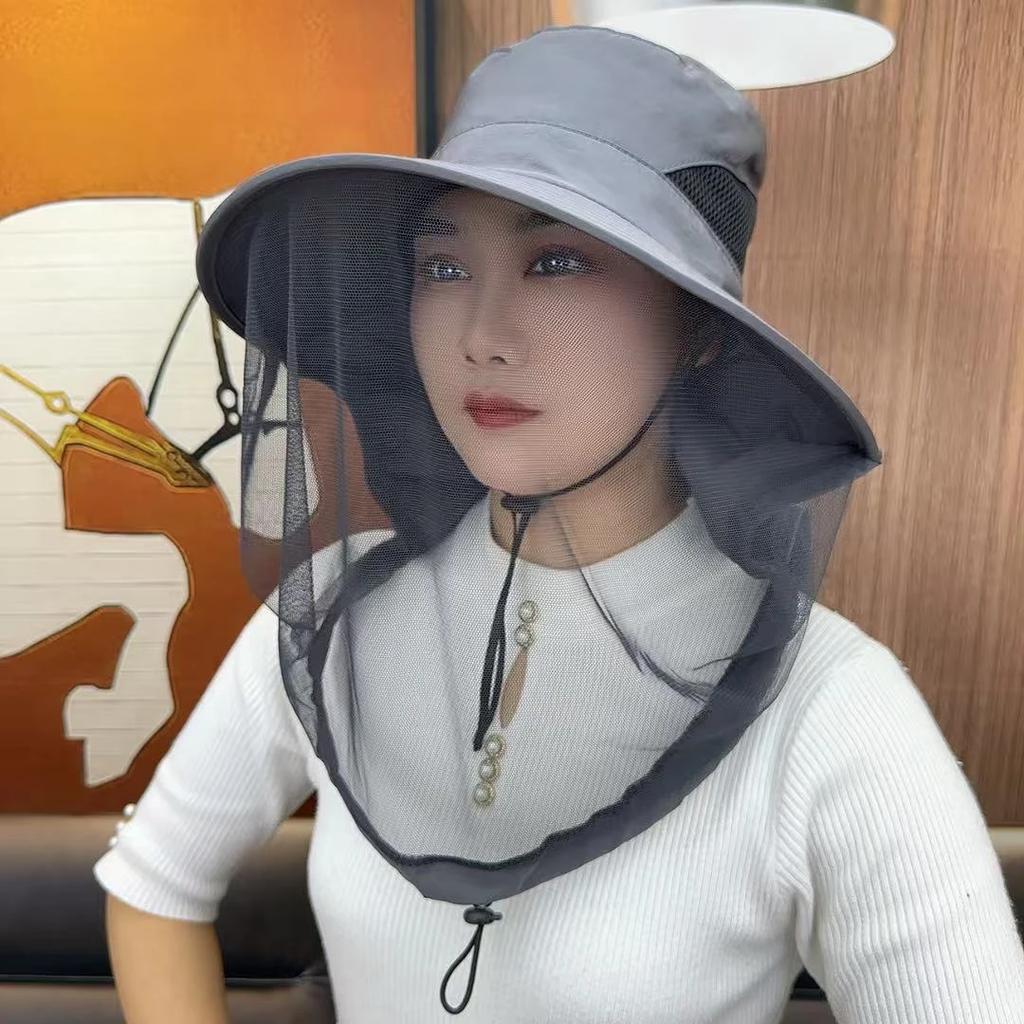 Summer mesh cap, thin breathable sunscreen veil, integrated anti-mosquito neck guard, men's and women's shawl hats, camping sun hats