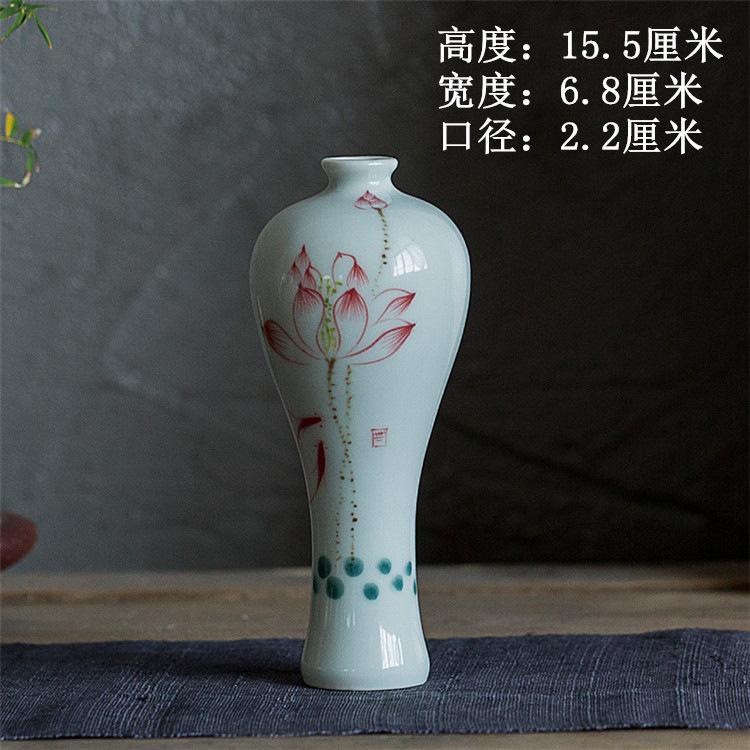 Hand Painted Ceramic Vase Zen Guanyin Bottle Chinese Style Buddha Altar Decoration Blue Glaze