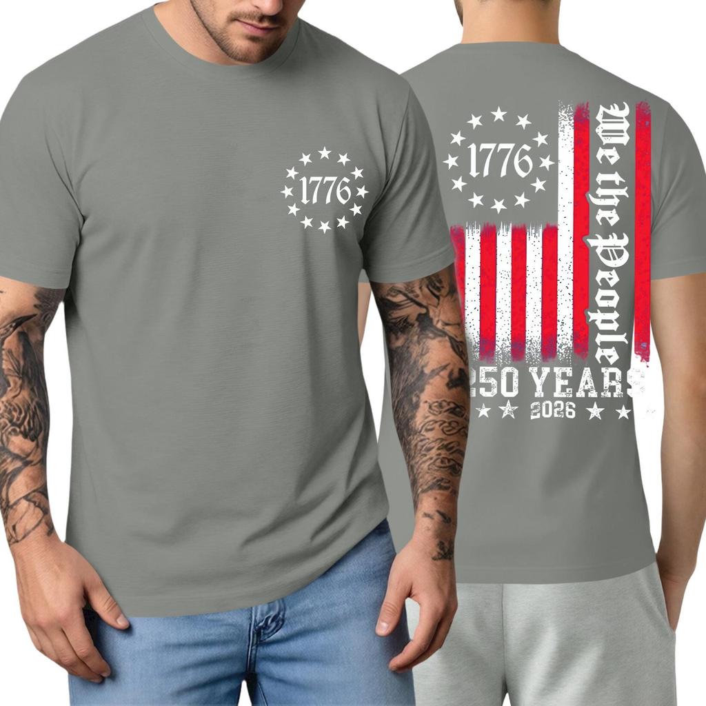 Men's Short Sleeve T Shirt Casual Crewneck Top with 1776 Letter Print and Vertical Stripe Graphic for Everyday Wear 250 Years Edition