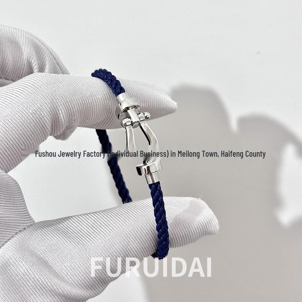 Fei Jia Horseshoe & Eight-Character Buckle Diamond Nylon Bracelet for Couples