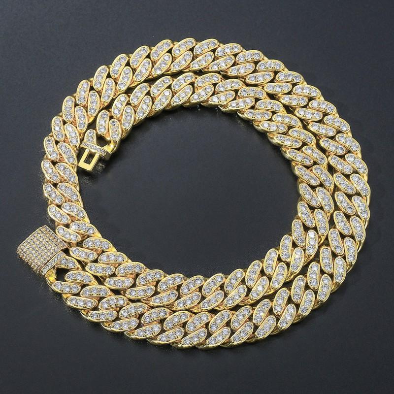 12mm Zircon Cuban Chain Mens Womens Hip Hop Single Row Full Necklace