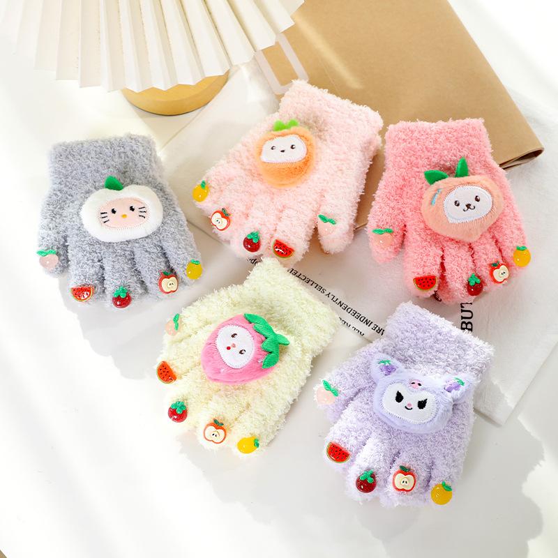 2025 New Children's Gloves To Keep Warm In Autumn and Winter, Girls and Boys with Separate Fingers and Plush Cute Baby Plush Five-finger Cover