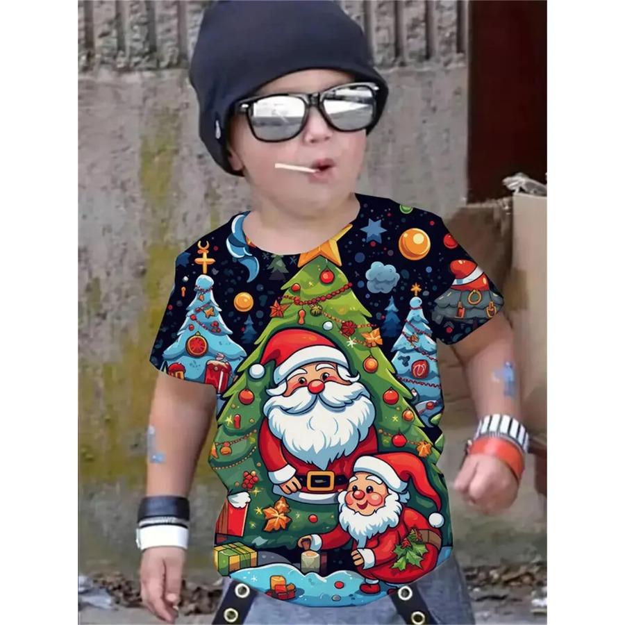 

Новогодняя 3D-принт Санта-Клауса Детская футболка 2025 Рождественский стиль Мальчики Девочки Повседневная модная футболка Топ-Ти 120 чёрный