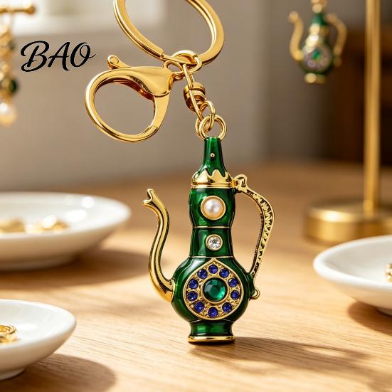 Decorative Pot Keychain Retro Teapot with Rhinestones, Ethnic Style Pitcher Key Handbag Ornament Charm Ring, Pendant for Handbags Backpacks