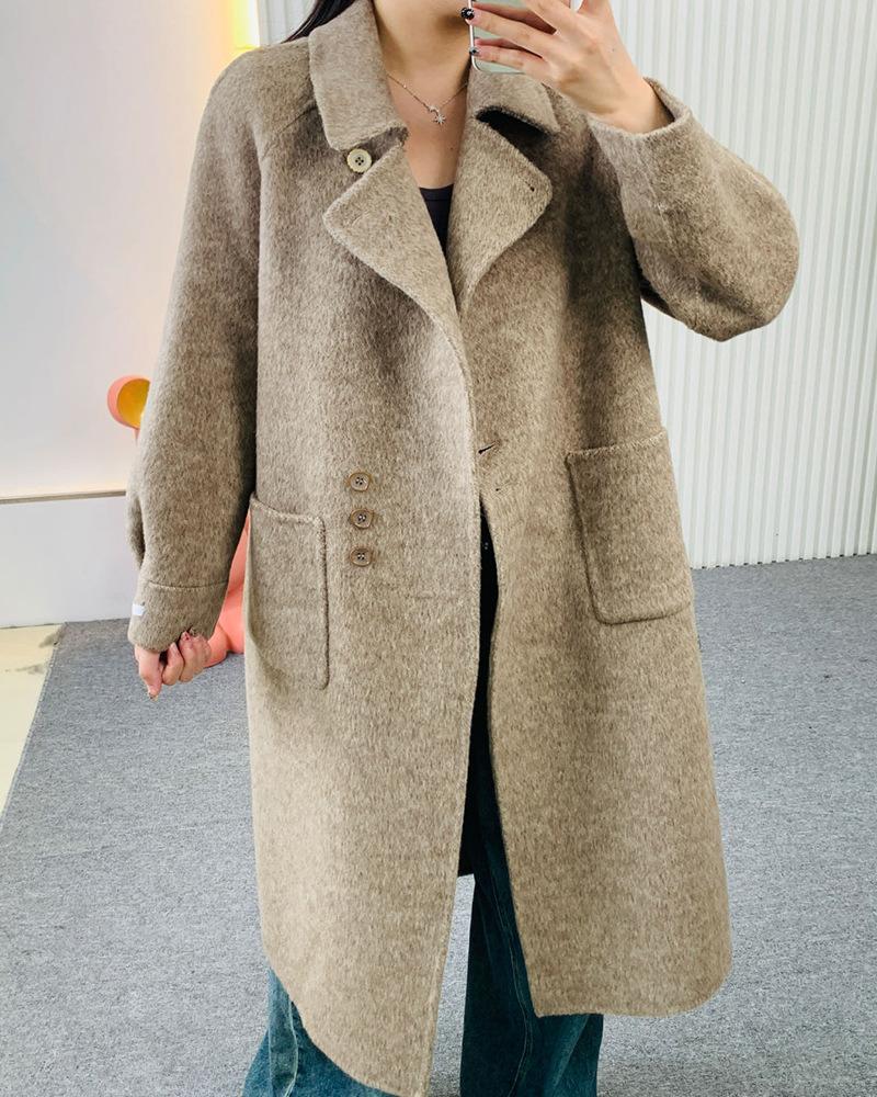 

Новое свободное двустороннее кашемировое пальто элегантное и ленивое шерстяное пальто длинное кашемировое пальто M верблюд