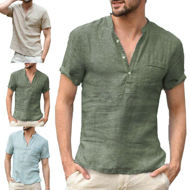 Summer Men Henley T Shirt Tops Casual Loose V Neck Short Sleeve Pullover Tee Breathable And Comfortable For Everyday Wear