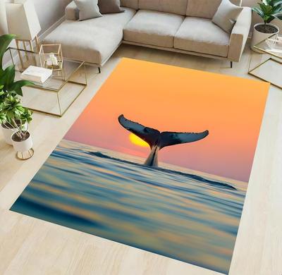 Dreamy Whale Tail Carpet Marine Creatures Whale Sunset Rug Living Room Bedroom Decoration Floor Mat Navigation Enthusiast Gift