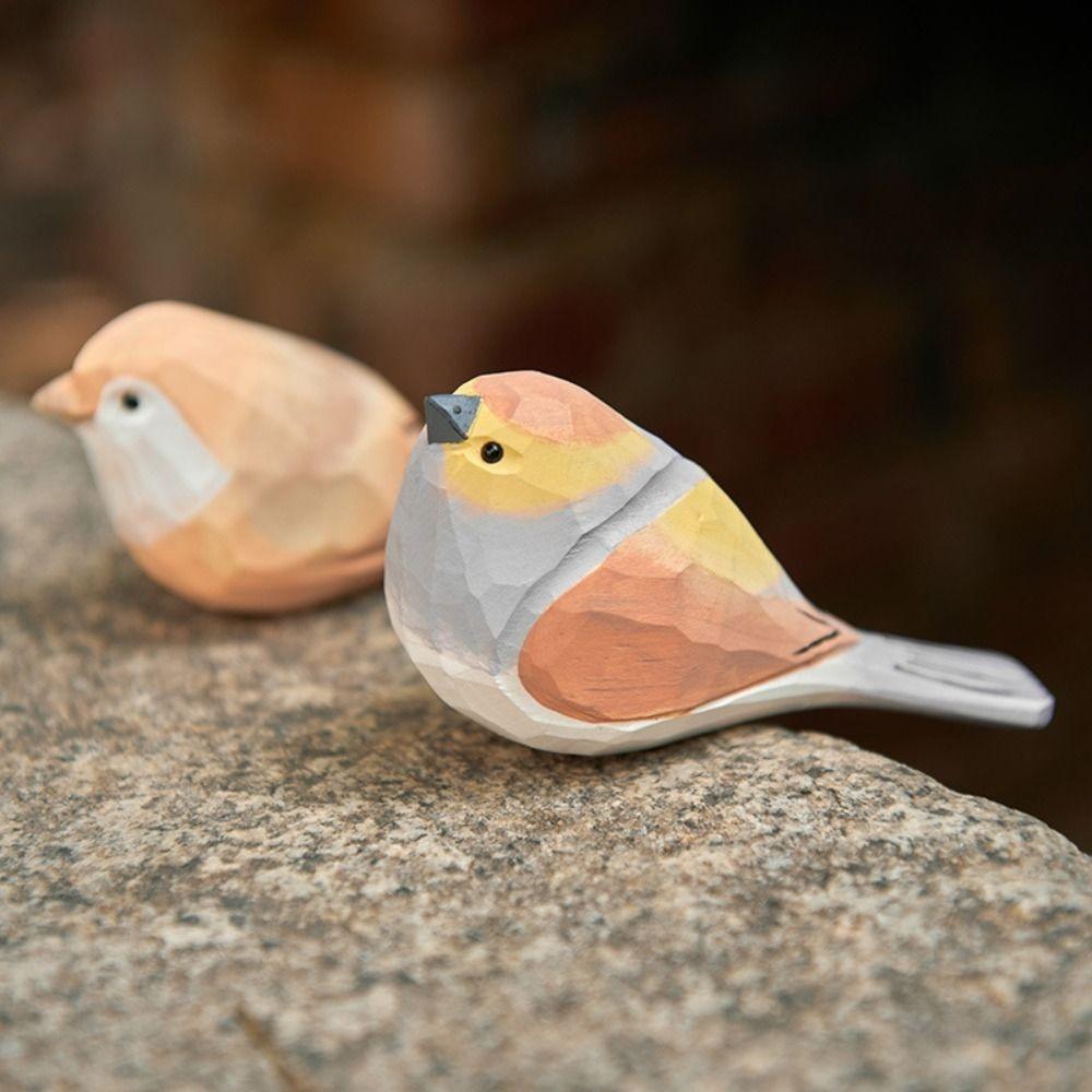 Creative Cute Wood Carving Bird Mini Carving Small Bird Ornament Handmade Painting Wooden Bird Figurine Tabletop