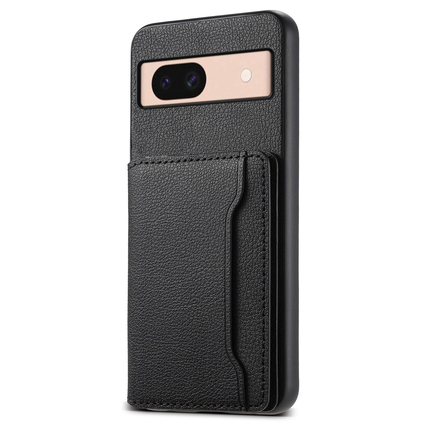 

For Google Pixel 8a Slim-Fit Phone Case Card Slots Kickstand TPU+PC+PU Leather Cover Black