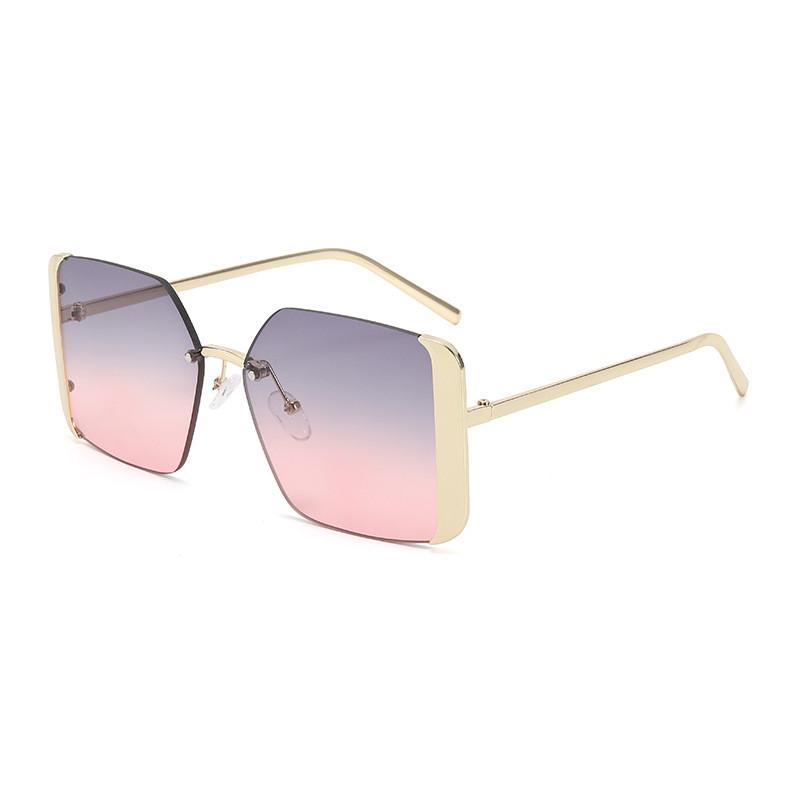 Fashionable Unframed Grey Lens Sunglasses With Gold Metal Frame For Outings PinkGrayTopFrame