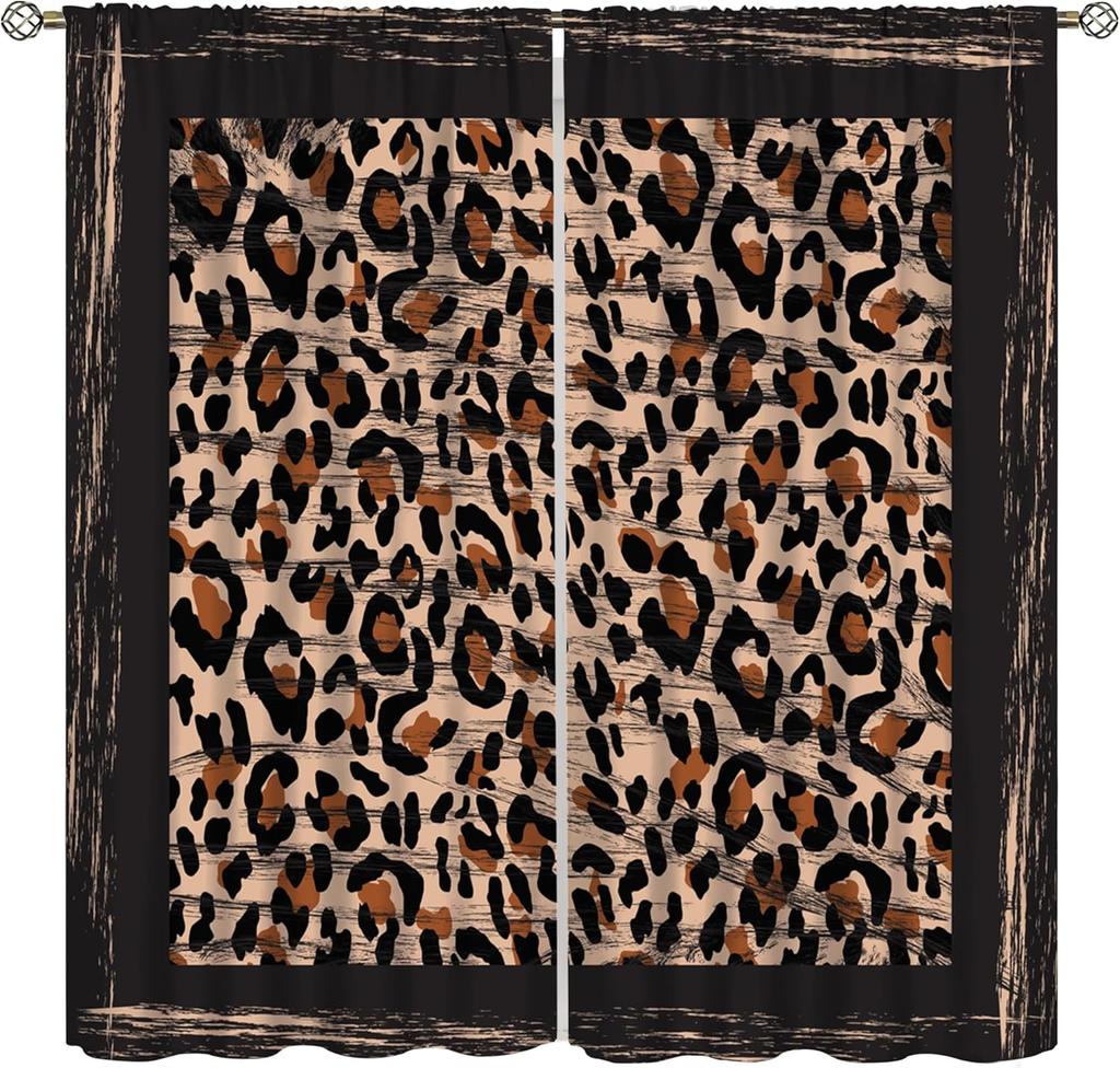 Brown Leopard Print Curtains Cheetah Safari Animal Tiger Skin Pattern Art Printed Living Room Curtain With Rod Pocket Darkening Polyester Perfect For