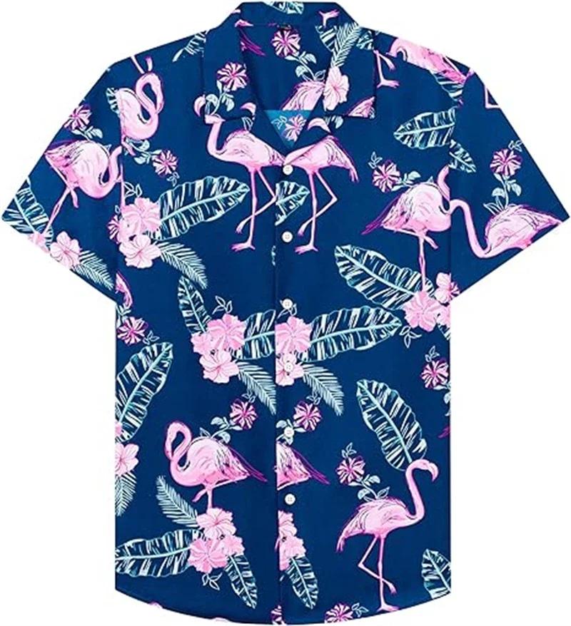 Men's Summer Short Sleeve Hawaiian Shirt Beach Holiday Print Shirt Top 100% Polyester