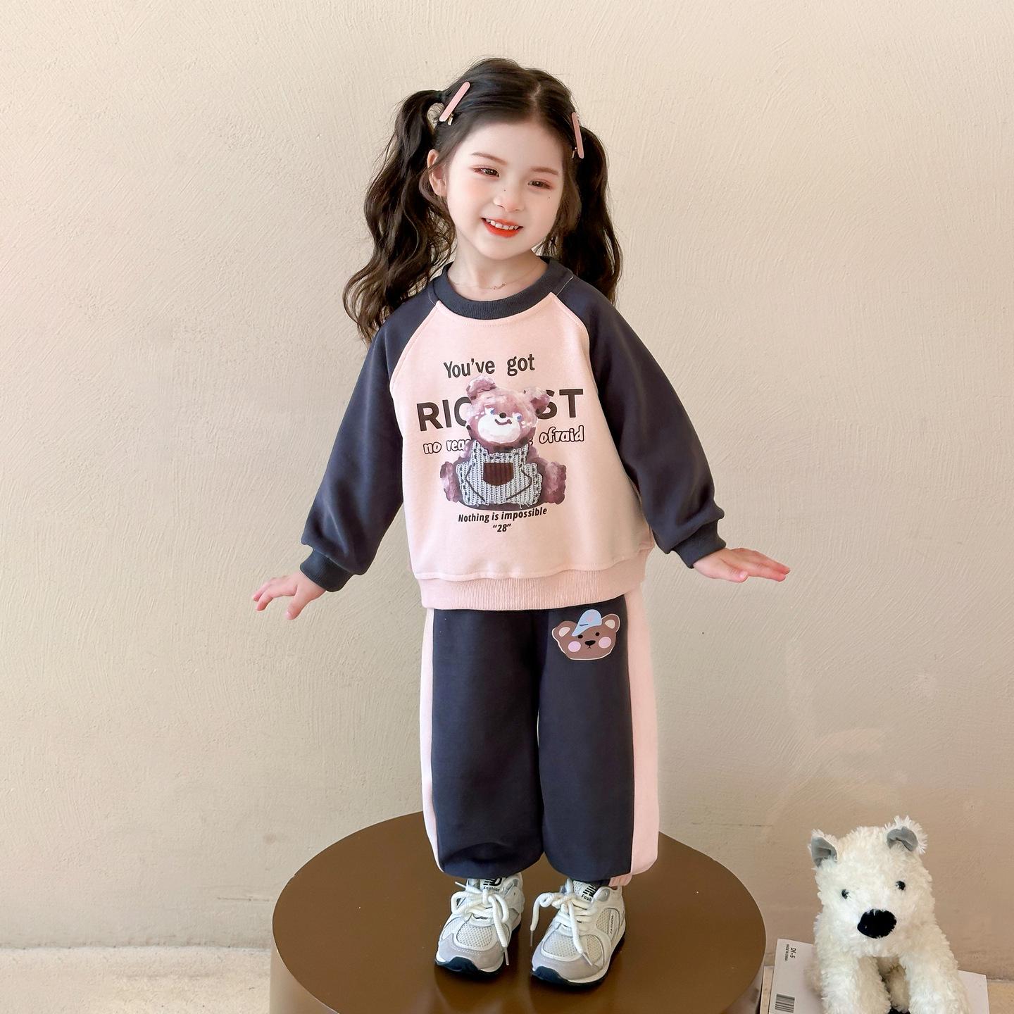 

Baby Girl Cartoon Color Block Sweatshirt & Leggings Set - Spring/Autumn 2025 Fashion 90 cm рожевий