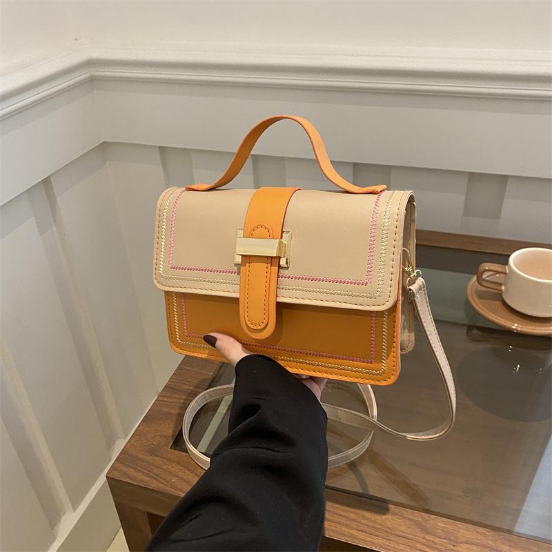 Small Square Bag Contrasting Color Shoulder Messenger Bag Women's Striped Large-capacity Commuter Handbag Women's Bag