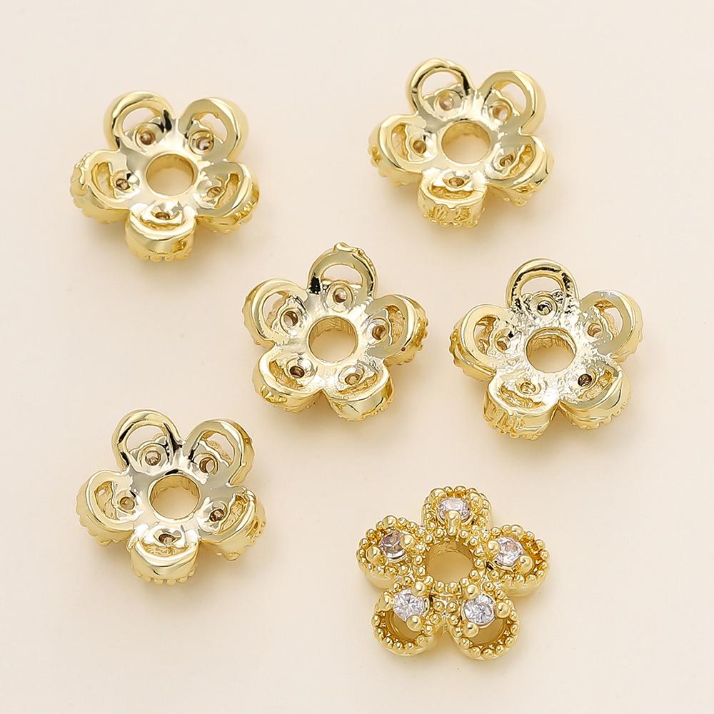 5/10Pcs/Lot 14K/18K Gold Color Plated Brass Hollow Flower Beads Caps Spacer Beads for DIY Jewelry Findings Making Supplies