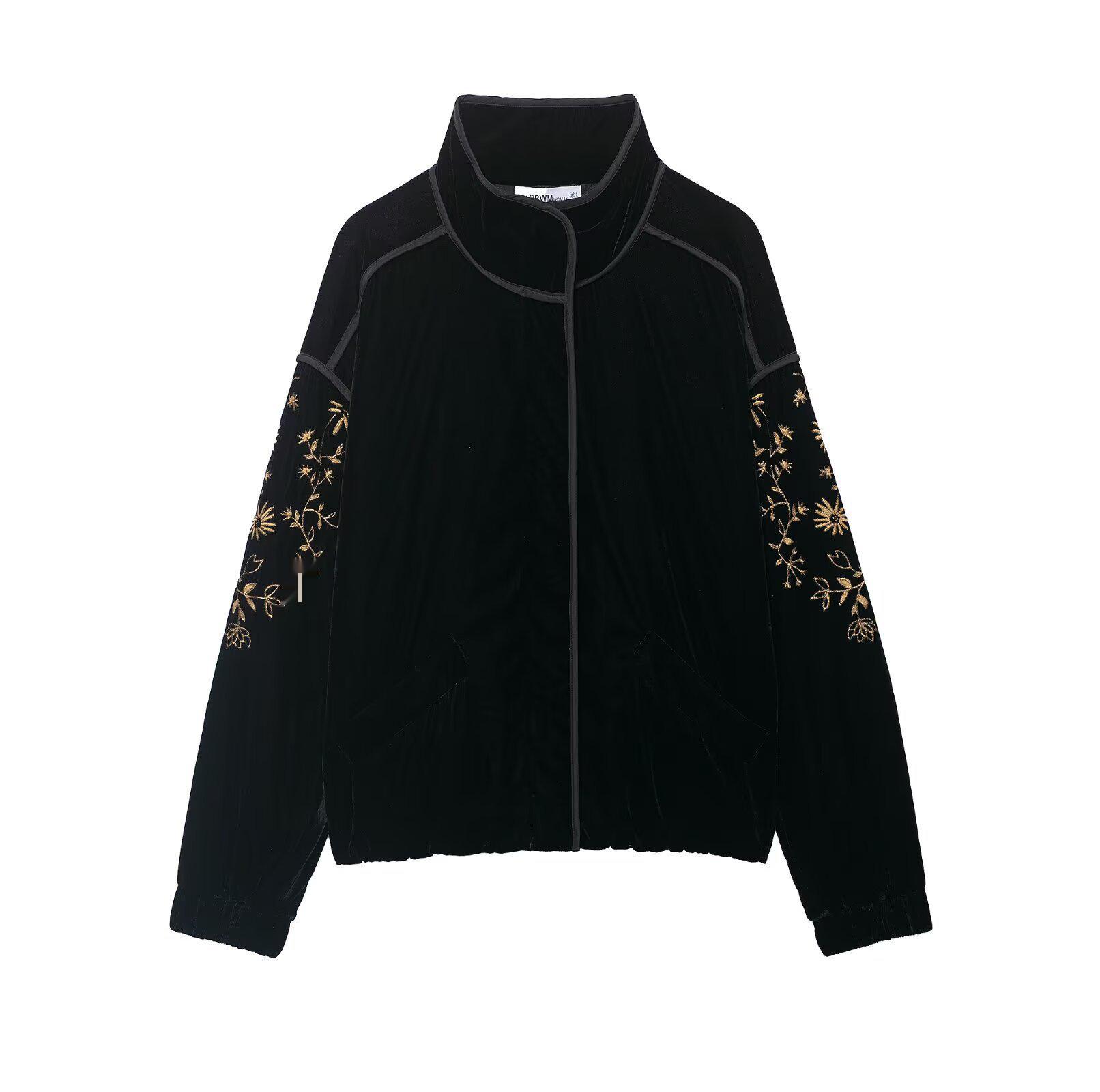 

7031 - Women s European Style Embroidered Velvet Cotton Jacket S