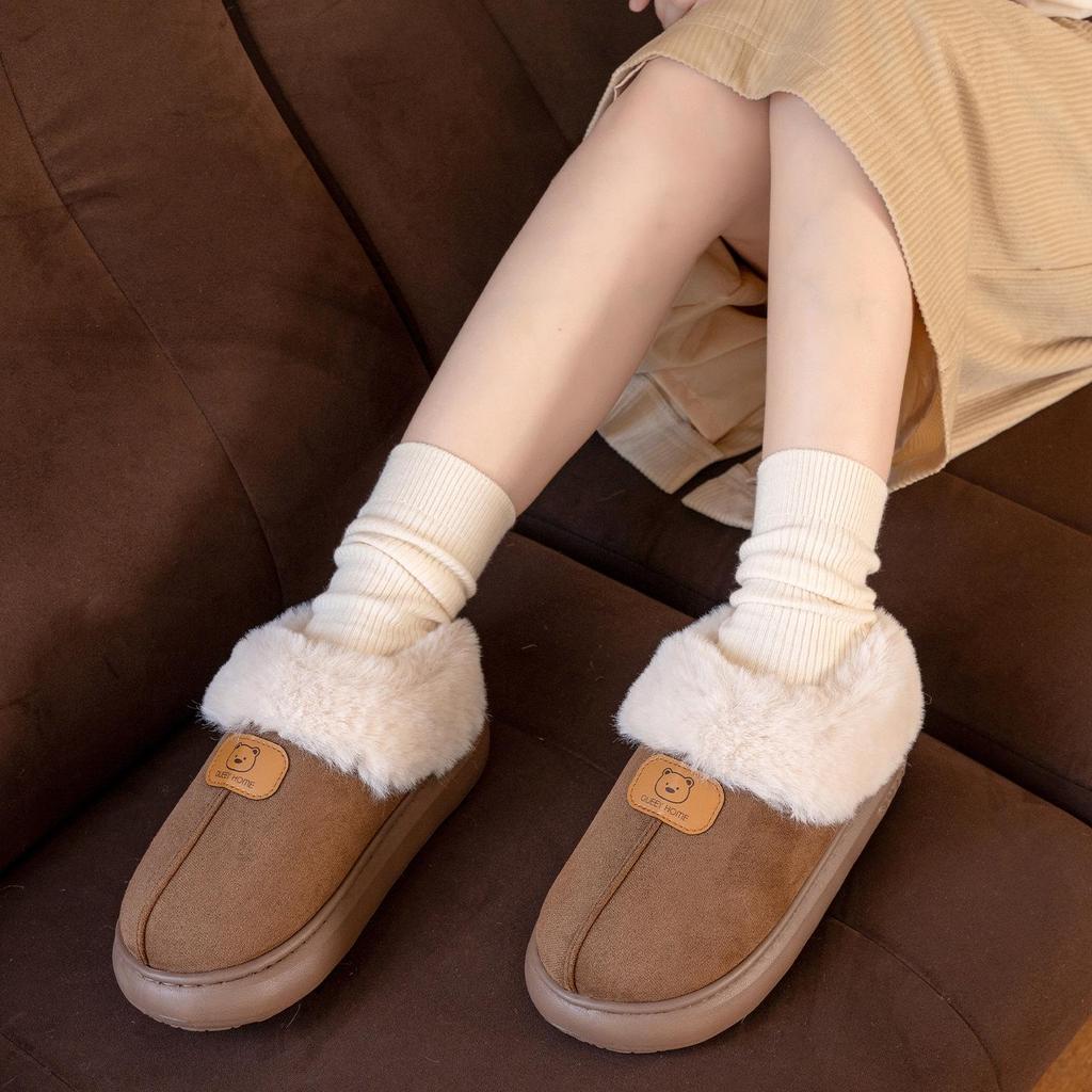 Women's & Men's Warm Fluffy Cotton Slippers: Non-slip, Thick Sole, Closed Heel for Indoor/Outdoor Use (Autumn/Winter).
