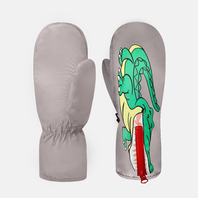 

Детские зимние лыжные перчатки: Флисовая подкладка, противоскользящий, мультяшный дизайн для игр в снегу S серый