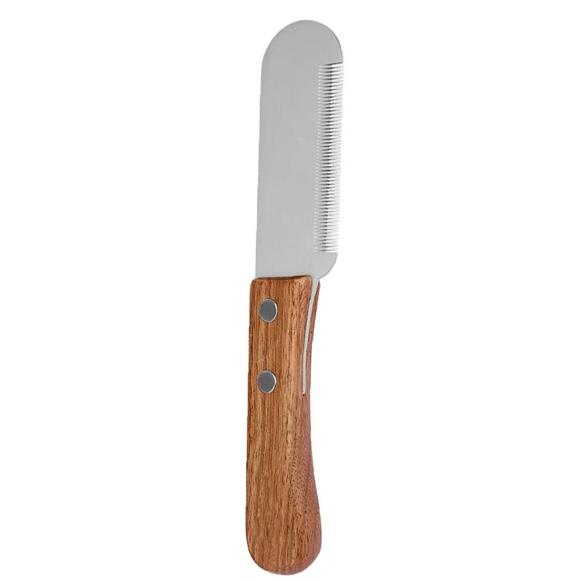 Professional Pet Grooming Knife for Dogs Cats Stainless Steel Deshedding Tool with Wooden Handle Efficient Hair Remover Comb for