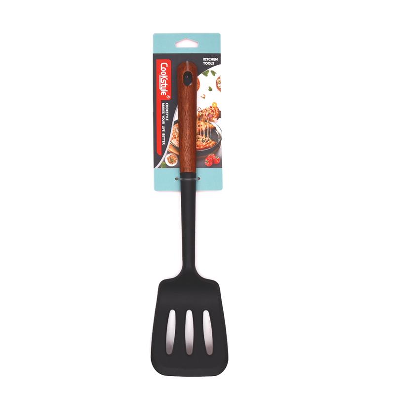 Multi-Color Silicone Wooden Handle Kitchenware Set Non Stick Pot Spatula And Spoon Cooking Utensils, Heat-Resistant