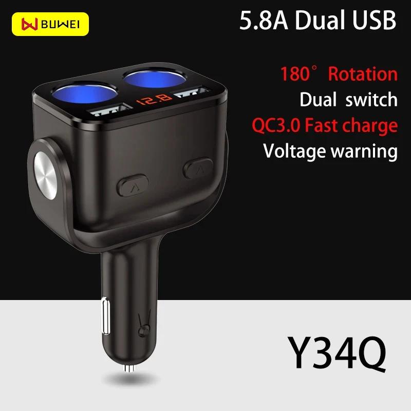 

BUWEI Upgrade 90W USB автомобильная зарядная розетка Dual QC3.0 сверхбыстрая зарядка многофункциональная розетка-разветвитель регулируемая на 180°