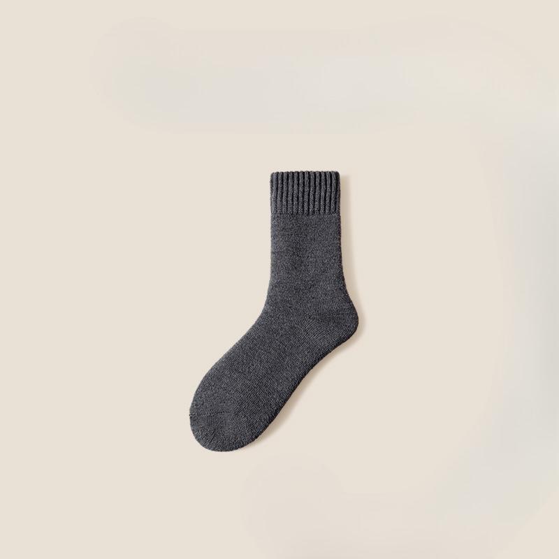 Ladies Autumn and Winter Warm Velvet and Thick All Match Solid Color Wool Mid Tube Socks