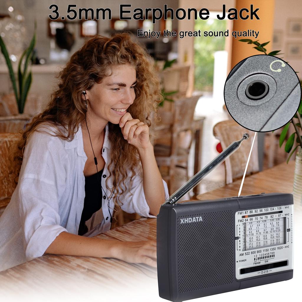 XHDATA D219 Portable Shortwave Wide FM Pocket AA Battery Emergency Easy Horizontal Japanese Instruction Manual Gray Radio, Compact, FM, AM, SW,