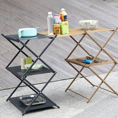 3 Layers Outdoors Foldable Table Shelf Portable Storage Shelf Camping Spliceable Desk Simple Carbon Steel Material Storage Rack