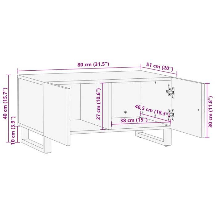 VidaXL Table basse blanc 80x51x40 cm bois de manguier massif, table d'appoint, table de salon, table de bout, table de 377464