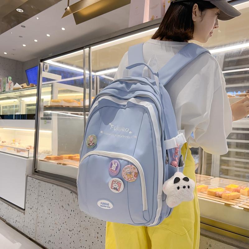 Color Block Backpack Female Junior High School Student Backpack Large Capacity Schoolbag Student Travel Bag