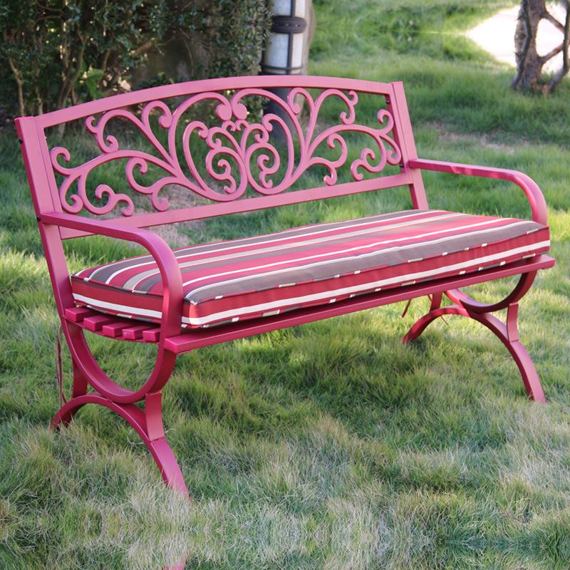 Wrought Iron Outdoor Double Bench with Backrest for Patio or Balcony