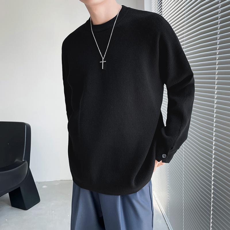 Autumn and Winter Ins Solid Color Crewneck Sweater, Men's Korean Version, Versatile, Loose White Pullover Sweater, Long-sleeved Base Layer