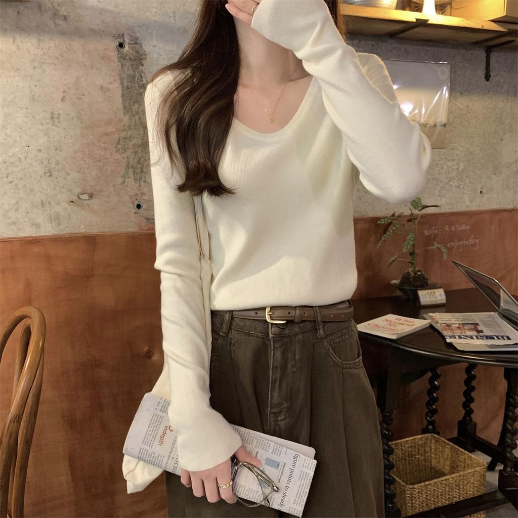 Temperament Skinny Neck Sweater Basic Bottom Top Women's Autumn and Winter Casual Simple Versatile Inner Knitted Long Sleeves