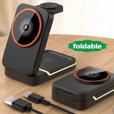 3'ü 1 Arada Manyetik Kablosuz Şarj İstasyonu 30W Hızlı Şarj Telefon Adaptörü iPhone 16 15 14 13 Pro Max/Mini/Plus/ iWatch/Airpods İçin