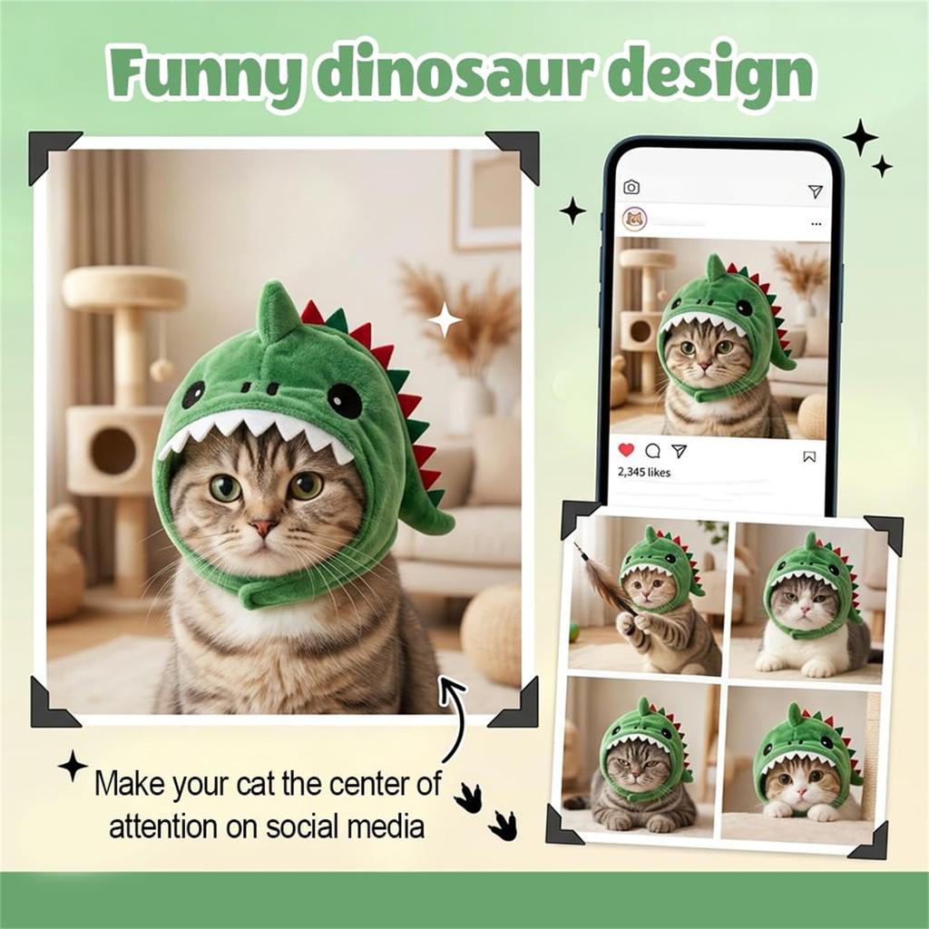 Dinosaur Hood Costume, Funny Pet Headpiece for Halloween Party Dress Up