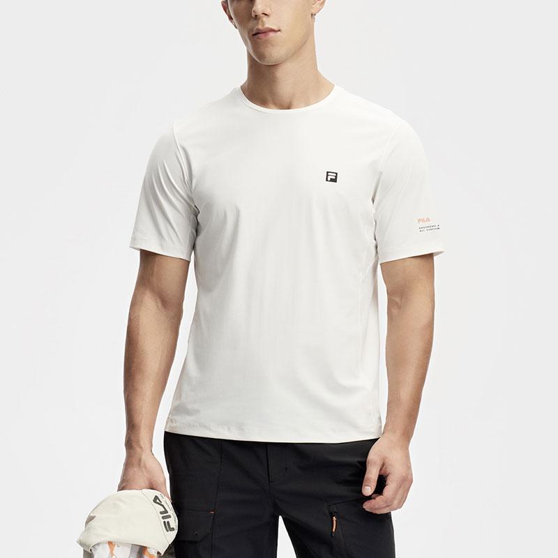 Fila Solid Color Knitted Professional Sports Short Sleeve T-Shirt Men Tops Cloud-White A11M417101F-WT