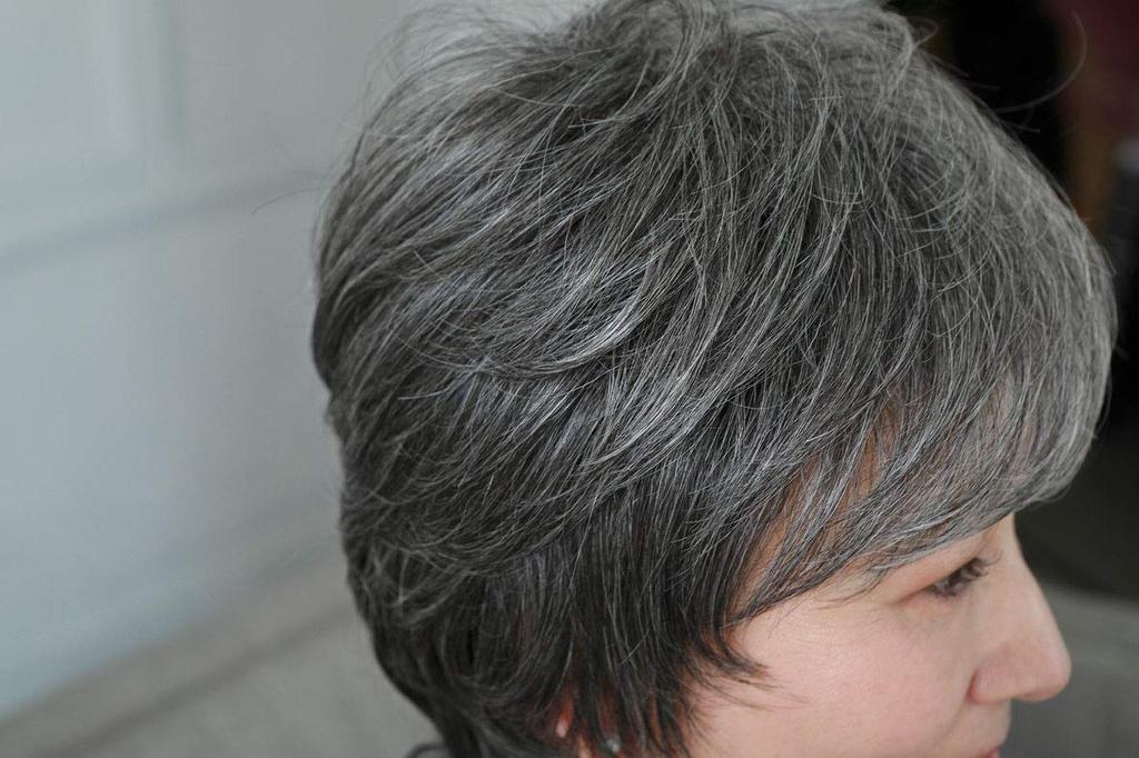 All-in-one wig for ladies, minimum short length, heat-resistant dark gray hair