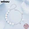 WOSTU 925 Sterling Silver White Pearl With Shiny Zircon Tassel Bracelets Elegant Jewelry Pearl Chain Links Gift for Mom Lover