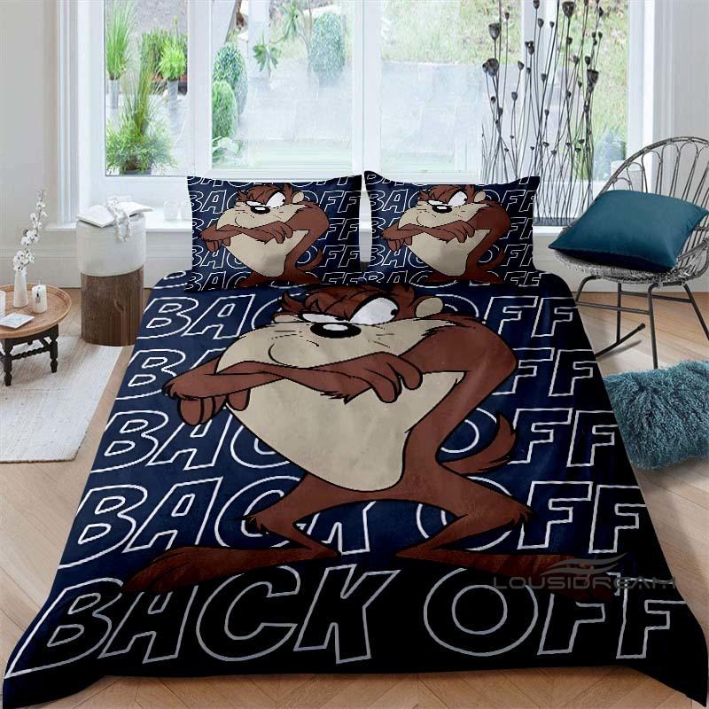 Cartoon T-Tasmanian Devil bedding set, printed single duvet cover and pillowcase three-piece set, children's and adult sizes.002